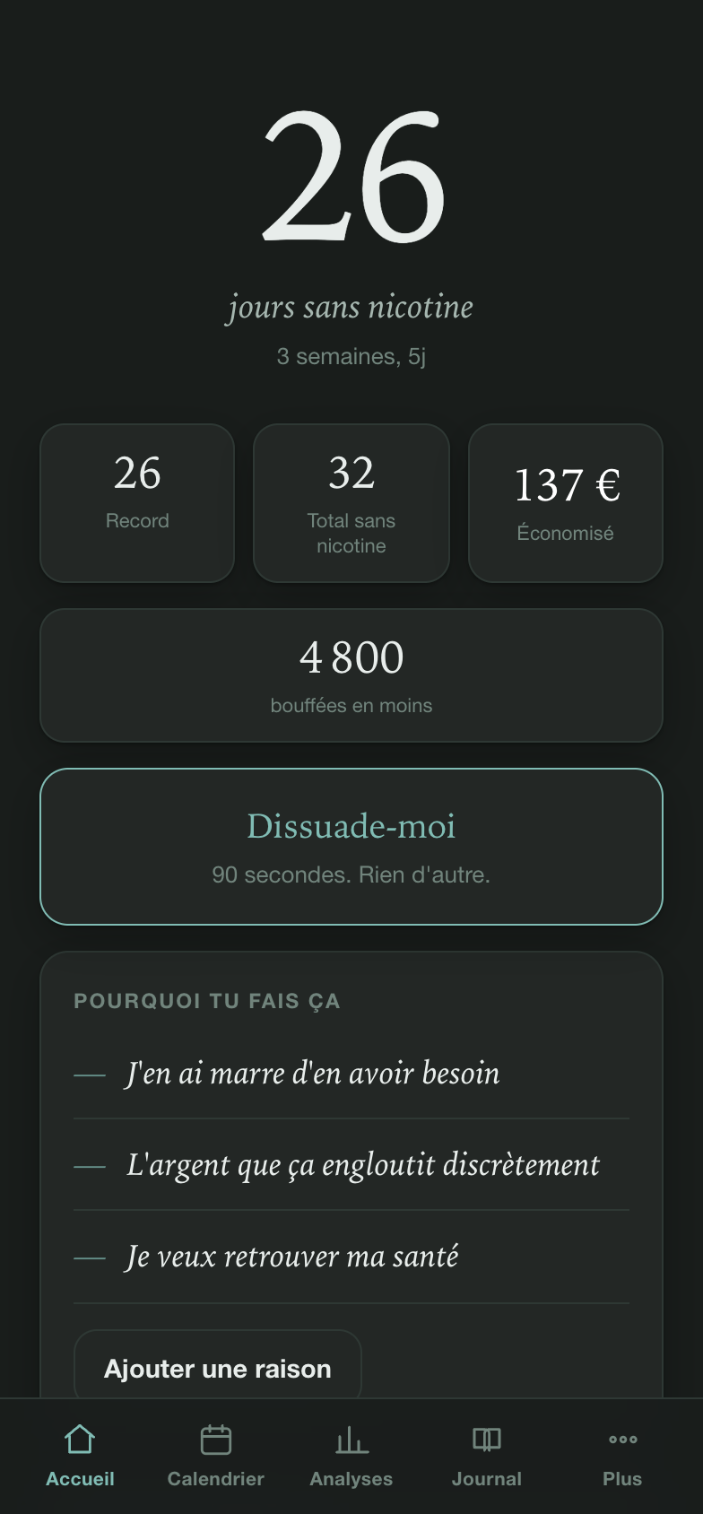 Le même écran d'accueil en mode sombre