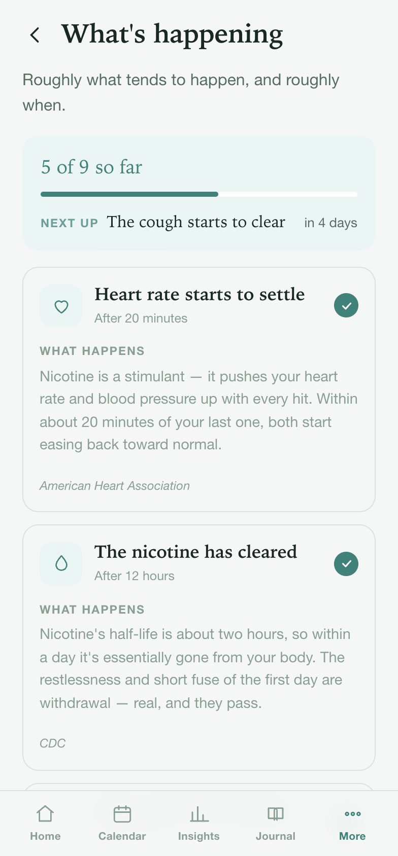 Health timeline showing what recovers after quitting nicotine and roughly when